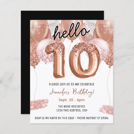 ピンクグリッターバルーン10th誕生日パーティー (正面/裏面)