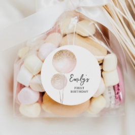 ピンクグリッターバルーン1stバースデーパーティーのお気に入り ラウンドシール