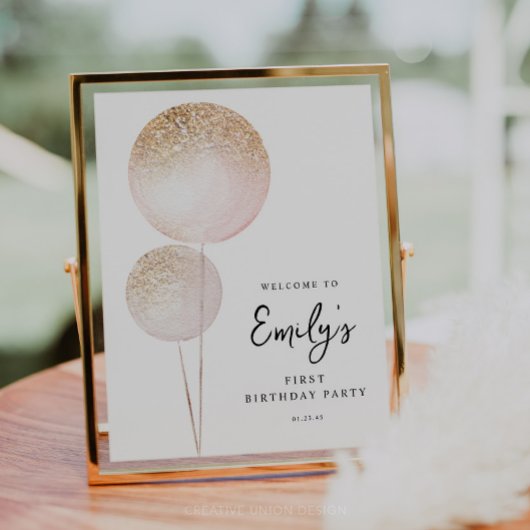 ピンクグリッターバルーン1st誕生日バジェットへようこそ