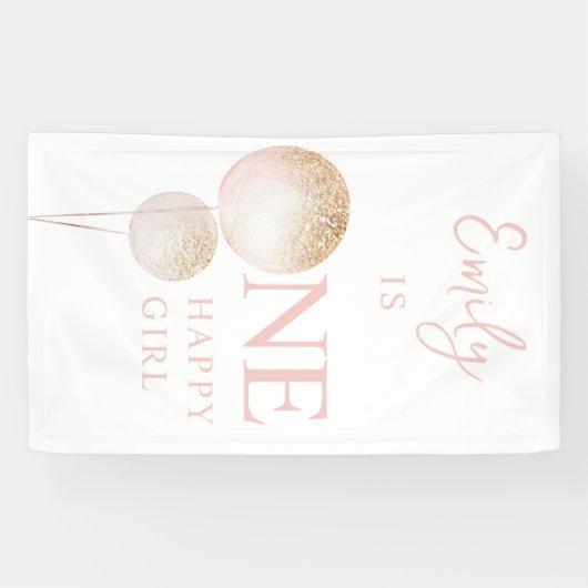 ピンクグリッターバルーン1st誕生日パーティーデコル 横断幕 (横)