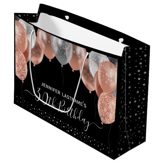 ピンクグリッターバルーン30th誕生日パーティー ラージペーパーバッグ (正面アングル)