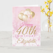 ピンクグリッターバルーン40thバースデーグラム カード (黄色い花)
