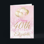 ピンクグリッターバルーン40thバースデーグラム カード<br><div class="desc">豪華な赤面ピンクとグリッターバルーンハッピーバースデーカード。このフェミニンデザインは、誰かが幸せな40歳の誕生日（または任意の年齢！）を望む完璧な方法である私たちの名前をカスタムするとメッセージでパーソナライズ。バブル効果の背景にピンクと金ゴールドの色のガーリータイポグラフィ。</div>