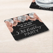 ピンクグリッターバルーン50誕生日日付の保存 スクエアペーパーコースター (アングル)