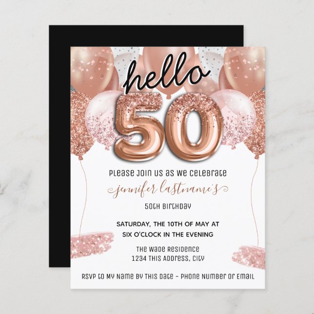 ピンクグリッターバルーン50th誕生日パーティー (正面/裏面)