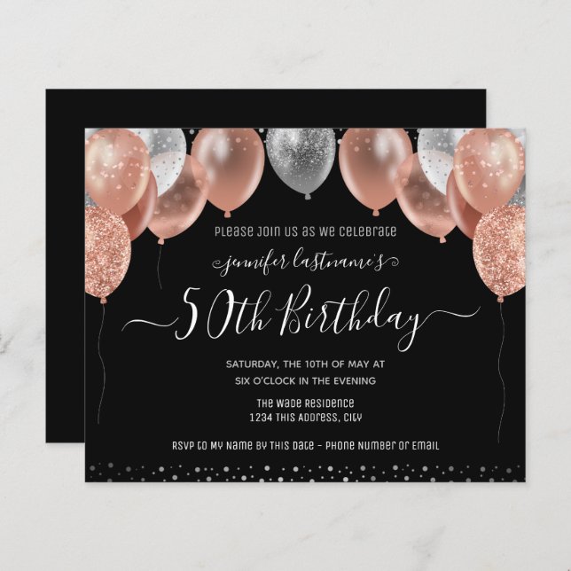 ピンクグリッターバルーン50th誕生日パーティー (正面/裏面)