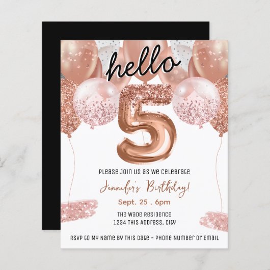 ピンクグリッターバルーン5thバースデーパーティー (正面/裏面)