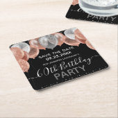 ピンクグリッターバルーン60誕生日日付の保存 スクエアペーパーコースター (アングル)