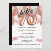 ピンクグリッターバルーン70th誕生日パーティー 招待状 (正面/裏面)