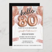 ピンクグリッターバルーン80th誕生日パーティー 招待状 (正面/裏面)