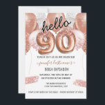 ピンクグリッターバルーン90th Birthday Party 招待状<br><div class="desc">上エレガントにフェイク銀とピンクのグリッターのバ縁どーン。すべての文字は調整可能で、簡単は独自のパーティーニーズに合わせて変更できる。誕生日パーティーテンプレートデザイン。</div>