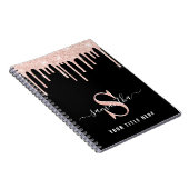 ピンクグリッターパーソナライズされたブラック ノートブック (右側)