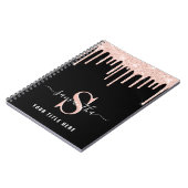 ピンクグリッターパーソナライズされたブラック ノートブック (左側)