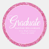 ピンクグリッターパーソナライズされた卒業封筒用シール ラウンドシール (正面)