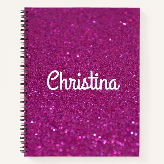 ピンクグリッターパーソナライズされた名前をカスタムするカワイトガールズ ノートブック (正面)