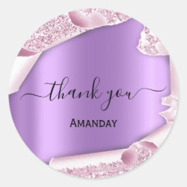 ピンクグリッターパープルブライダルスウィート16thありがとう ラウンドシール