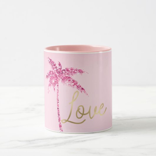 ピンクグリッターパームツリーグラデーション金ゴールドラブ マグカップ (中央)