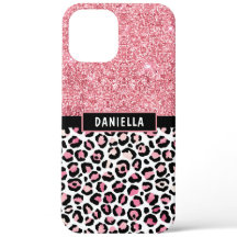 ピンクグリッターヒョウ印刷きらめく パーソナライズされた