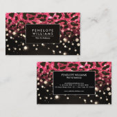 ピンクグリッターヒョウ印刷とダイヤモンド 名刺 (正面/裏面)