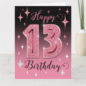 ピンクグリッタービッグ13誕生日 カード (正面)