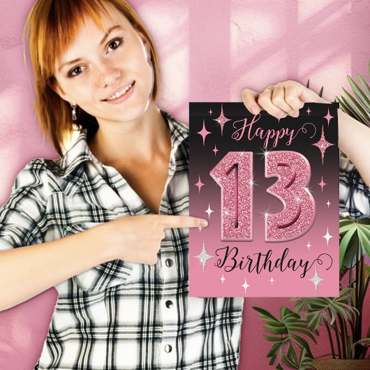 ピンクグリッタービッグ13誕生日 カード