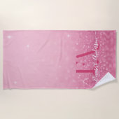 ピンクグリッタービーチタオル(名前とイニシャル) ビーチタオル (正面)
