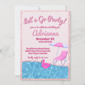 ピンクグリッタービーチパーティー 招待状 (正面)