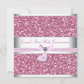 ピンクグリッターピンククロスファースト聖体 招待状 (正面)