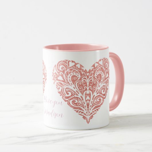 ピンクグリッターフィリグレパーソナライズされたンタレンマグ マグカップ (正面右)