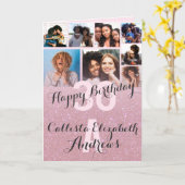 ピンクグリッターフォトコラージュハッピーバースデー カード (黄色い花)