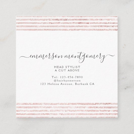 ピンクグリッターフォトコラージュ美容師 スクエア名刺 (裏面)