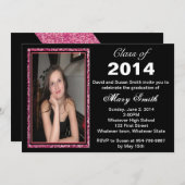 ピンクグリッターフォトフレーム卒業招待状 招待状 (正面/裏面)