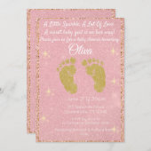 ピンクグリッターフットプリント赤ちゃんガールシャワー招待状 招待状 (正面/裏面)