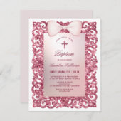 ピンクグリッターフレームバプテスマ 招待状 (正面/裏面)
