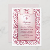 ピンクグリッターフレームバプテスマ 招待状 (正面/裏面)