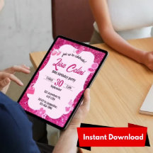 ピンクグリッターフローラガール誕生日招待状