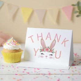 ピンクグリッターフローラバニーサンキューカード サンキューカード