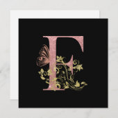 ピンクグリッターフローラレターFフラットスクエアカード ノートカード (正面/裏面)