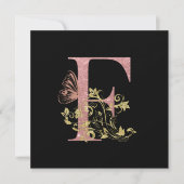 ピンクグリッターフローラレターFフラットスクエアカード ノートカード (正面)