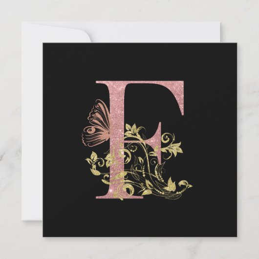 ピンクグリッターフローラレターFフラットスクエアカード ノートカード (正面)