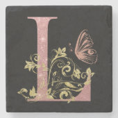 ピンクグリッターフローラレターLストーンコースター ストーンコースター (正面)