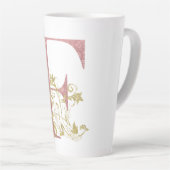 ピンクグリッターフローラ文字F カフェラテマグ (右アングル)