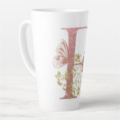 ピンクグリッターフローラ文字F カフェラテマグ (左アングル)