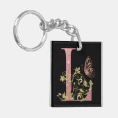 ピンクグリッターフローラ文字L キーホルダー (正面左)