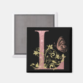 ピンクグリッターフローラ文字L マグネット (正面/裏面)