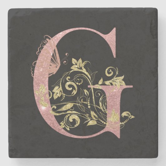 ピンクグリッターフローラG ストーンコースター (正面)