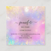 ピンクグリッターブティックショップドリップピンクホログラフ スクエア名刺 (裏面)