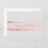 ピンクグリッターブラシストローク誕生日 ポストカード (正面/裏面)