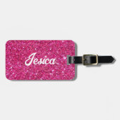 ピンクグリッターブラシ付きスクリプト荷物タグ ラゲッジタグ (正面横)