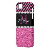 ピンクグリッターブラックシェブロンモノグラム Case-Mate iPhoneケース (裏面左)